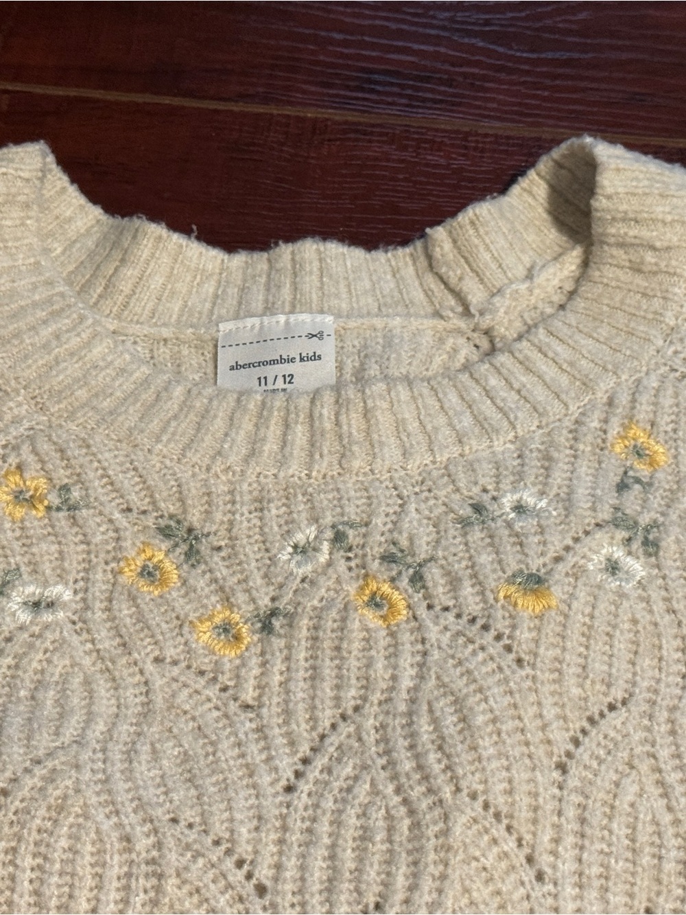 Abercrombie Kids Cream Cable Knit Sweater with Embroidered Neckline - Picture 2 of 3